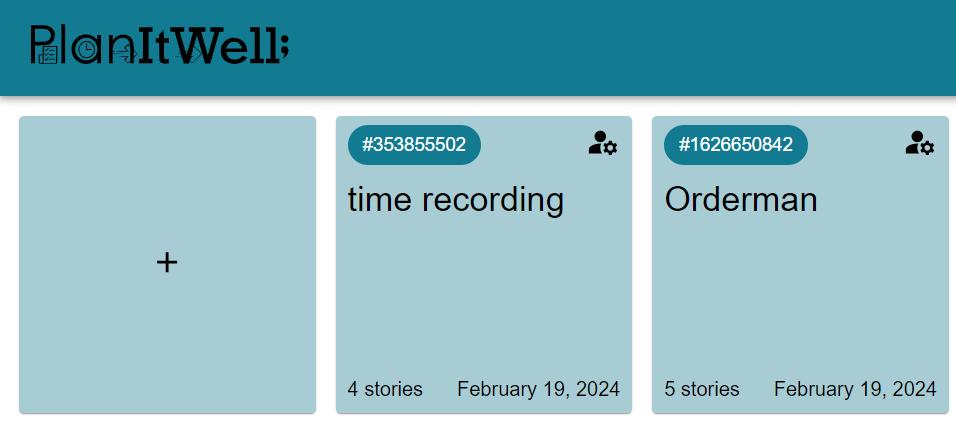 Refinement overview: a plus card to start a new refinement next to cards for past refinements showing ID, role icon, name, number of stories and date.